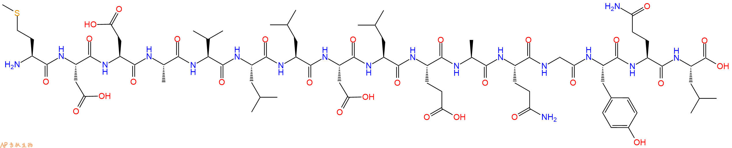 专肽生物产品H2N-Met-Asp-Asp-Ala-Val-Leu-Leu-Asp-Leu-Glu-Ala-Gln-Gly-Tyr-Gln-Leu-OH