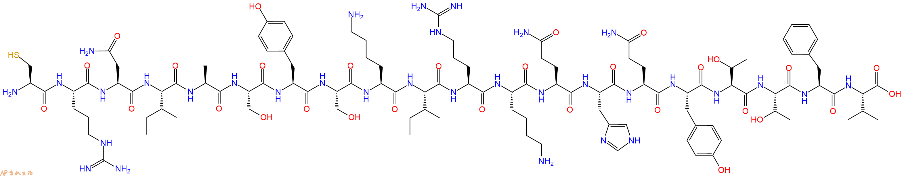 专肽生物产品H2N-Cys-Arg-Asn-Ile-Ala-Ser-Tyr-Ser-Lys-Ile-Arg-Lys-Gln-His-Gln-Tyr-Thr-Thr-Phe-Val-OH