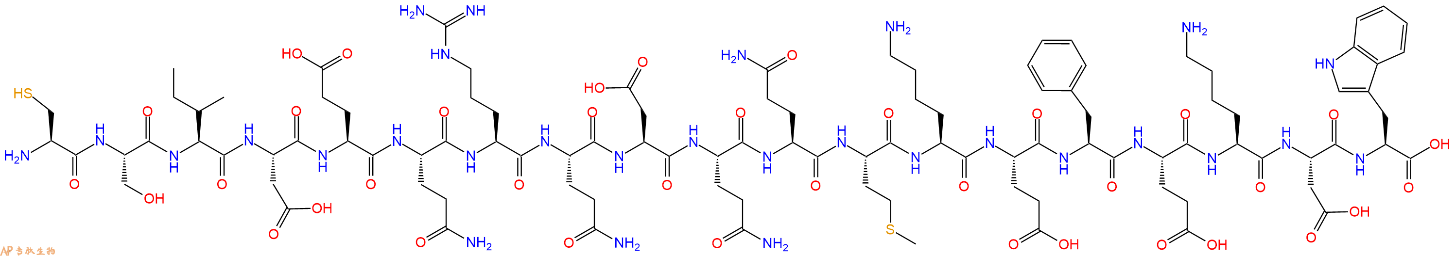 专肽生物产品H2N-Cys-Ser-Ile-Asp-Glu-Gln-Arg-Gln-Asp-Gln-Gln-Met-Lys-Glu-Phe-Glu-Lys-Asp-Trp-OH