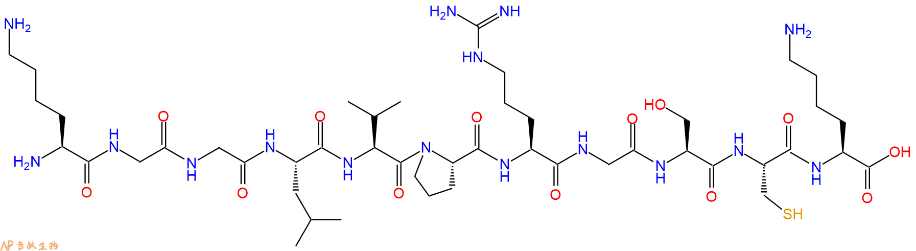 专肽生物产品H2N-Lys-Gly-Gly-Leu-Val-Pro-Arg-Gly-Ser-Cys-Lys-OH