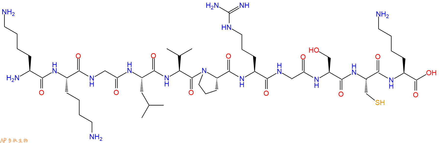 专肽生物产品H2N-Lys-Lys-Gly-Leu-Val-Pro-Arg-Gly-Ser-Cys-Lys-OH