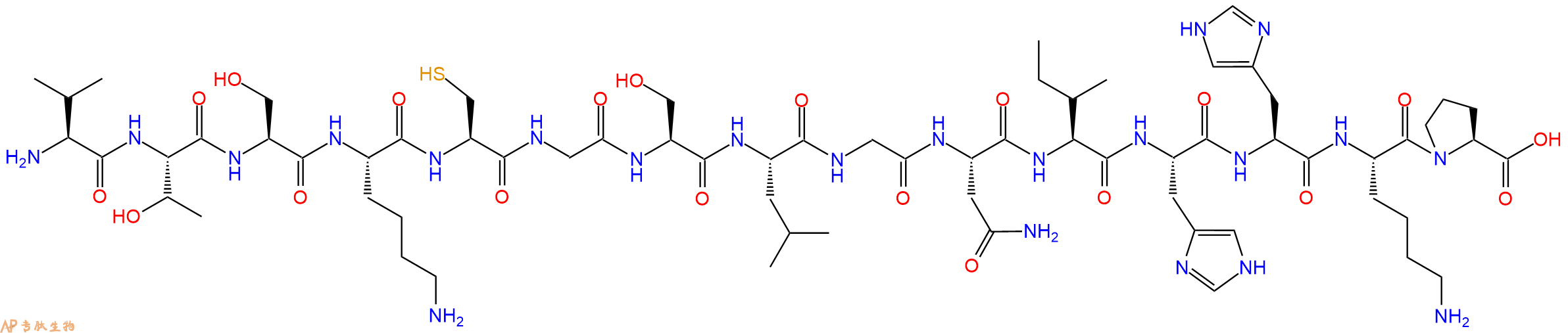 专肽生物产品H2N-Val-Thr-Ser-Lys-Cys-Gly-Ser-Leu-Gly-Asn-Ile-His-His-Lys-Pro-OH