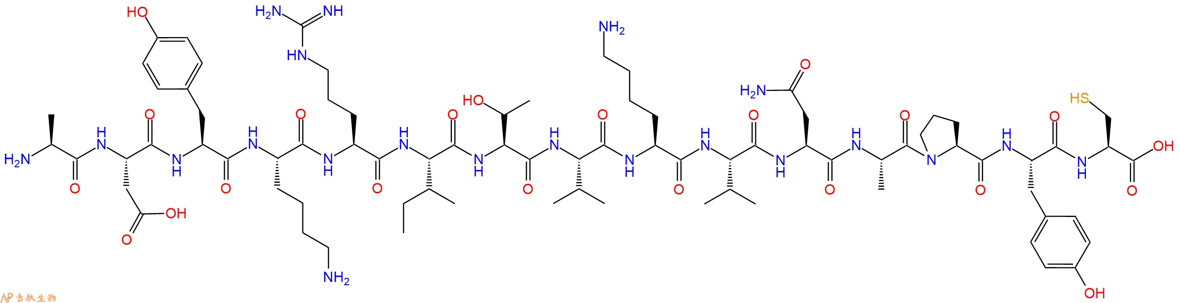 专肽生物产品H2N-Ala-Asp-Tyr-Lys-Arg-Ile-Thr-Val-Lys-Val-Asn-Ala-Pro-Tyr-Cys-OH