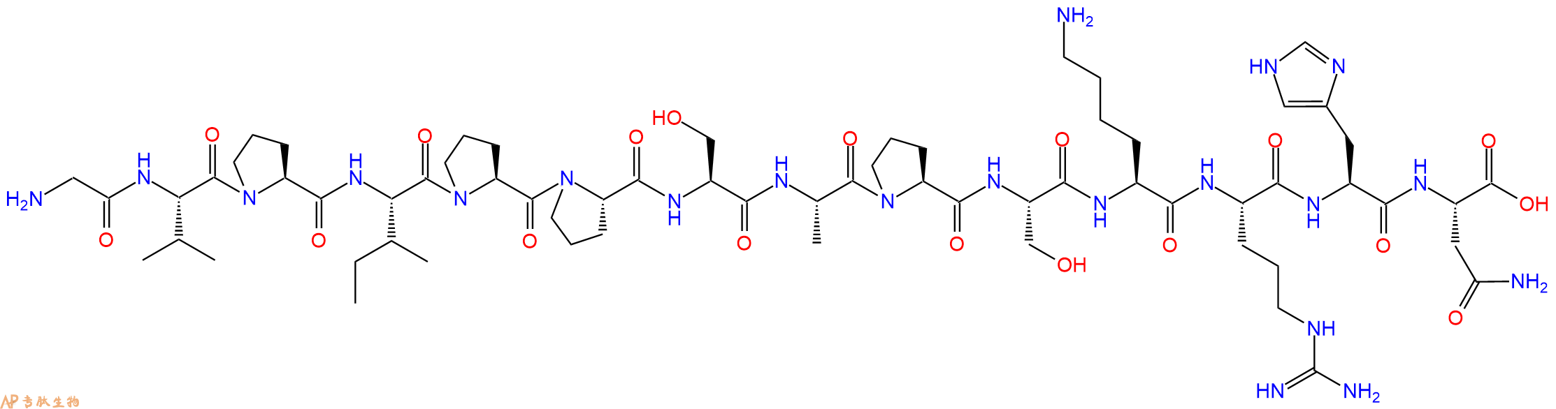 专肽生物产品H2N-Gly-Val-Pro-Ile-Pro-Pro-Ser-Ala-Pro-Ser-Lys-Arg-His-Asn-OH