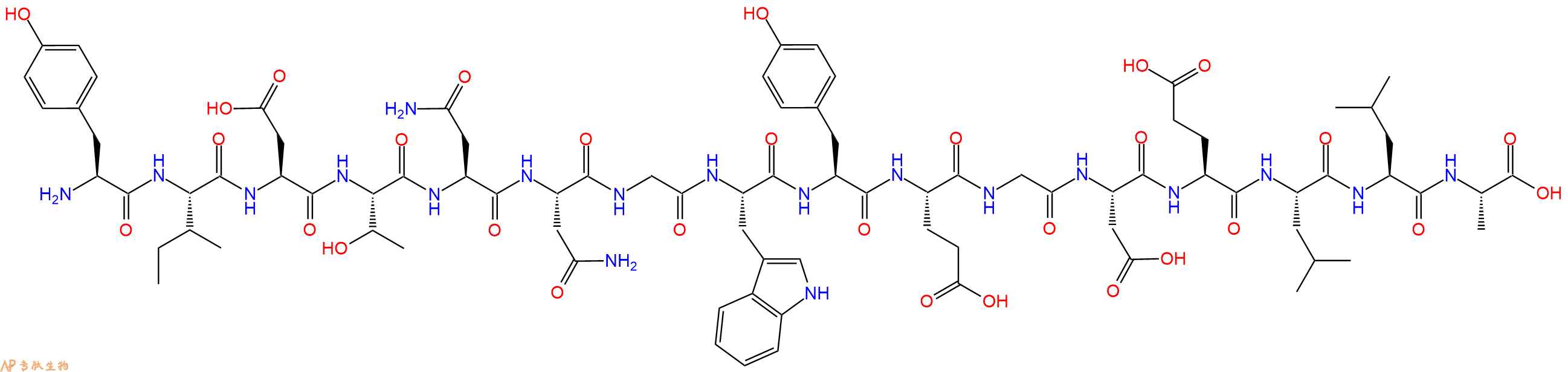 专肽生物产品H2N-Tyr-Ile-Asp-Thr-Asn-Asn-Gly-Trp-Tyr-Glu-Gly-Asp-Glu-Leu-Leu-Ala-OH
