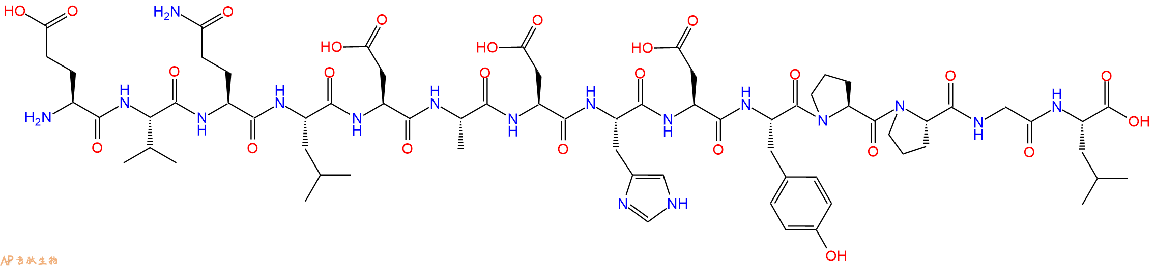 专肽生物产品H2N-Glu-Val-Gln-Leu-Asp-Ala-Asp-His-Asp-Tyr-Pro-Pro-Gly-Leu-OH