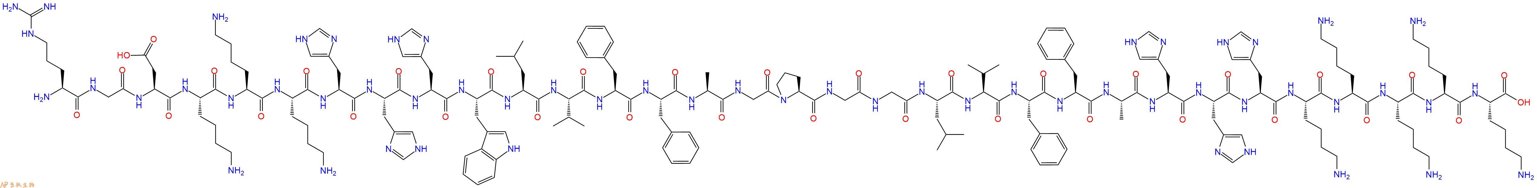 专肽生物产品H2N-Arg-Gly-Asp-Lys-Lys-Lys-His-His-His-Trp-Leu-Val-Phe-Phe-Ala-Gly-Pro-Gly-Gly-Leu-Val-Phe-Phe-Ala-His-His-His-Lys-Lys-Lys-Lys-Lys-OH