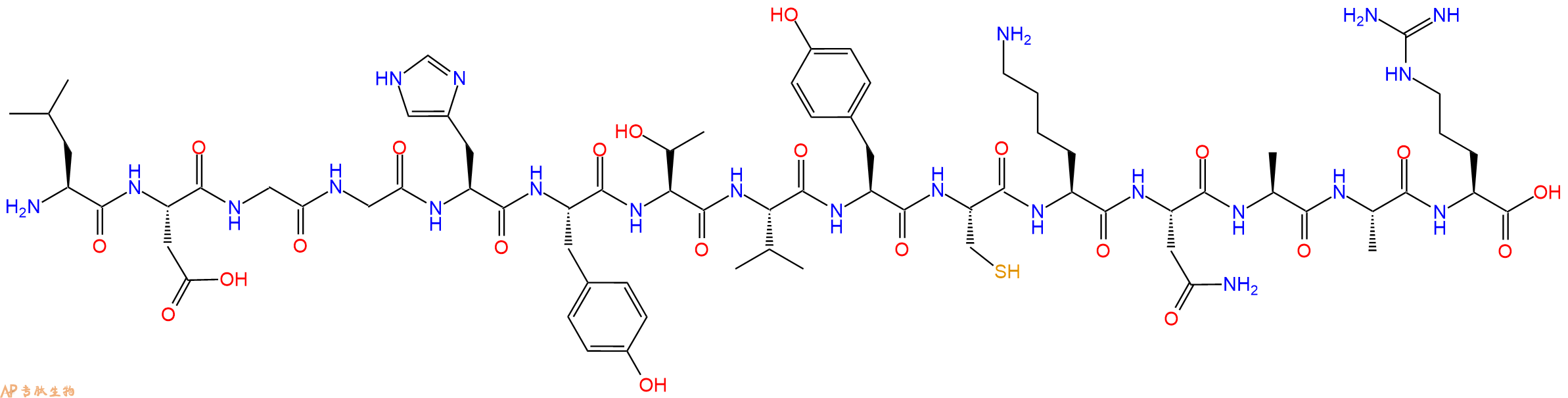 专肽生物产品H2N-Leu-Asp-Gly-Gly-His-Tyr-Thr-Val-Tyr-Cys-Lys-Asn-Ala-Ala-Arg-OH