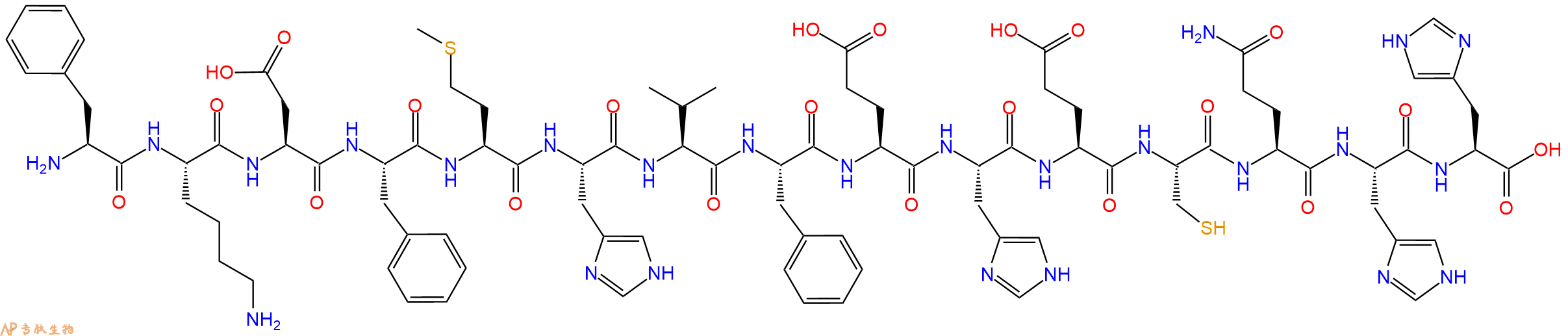 专肽生物产品H2N-Phe-Lys-Asp-Phe-Met-His-Val-Phe-Glu-His-Glu-Cys-Gln-His-His-OH
