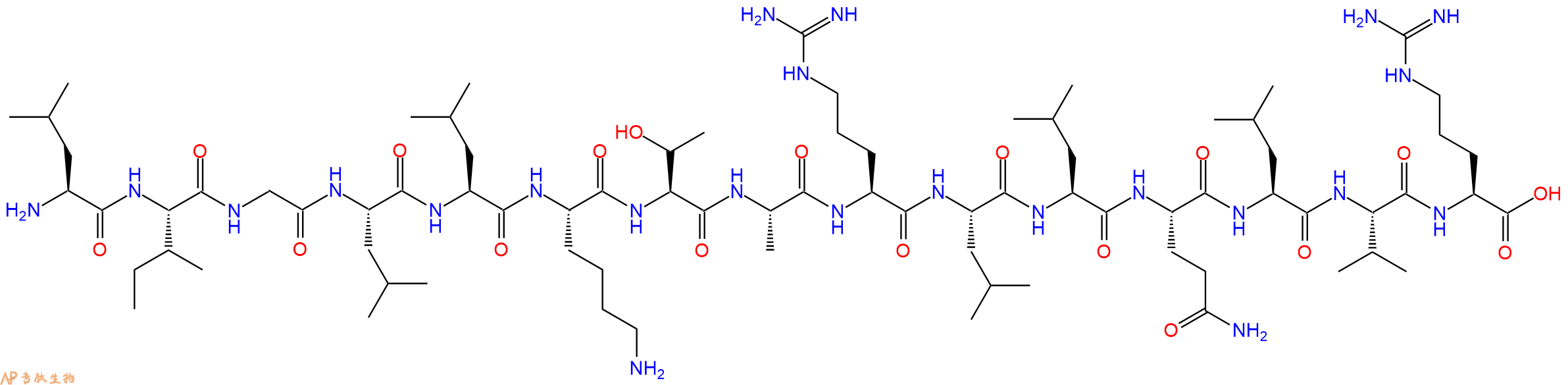 专肽生物产品H2N-Leu-Ile-Gly-Leu-Leu-Lys-Thr-Ala-Arg-Leu-Leu-Gln-Leu-Val-Arg-OH