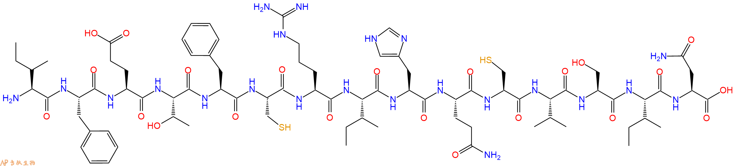 专肽生物产品H2N-Ile-Phe-Glu-Thr-Phe-Cys-Arg-Ile-His-Gln-Cys-Val-Ser-Ile-Asn-OH