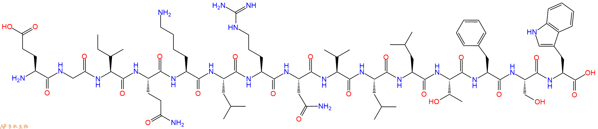 专肽生物产品H2N-Glu-Gly-Ile-Gln-Lys-Leu-Arg-Asn-Val-Leu-Leu-Thr-Phe-Ser-Trp-OH
