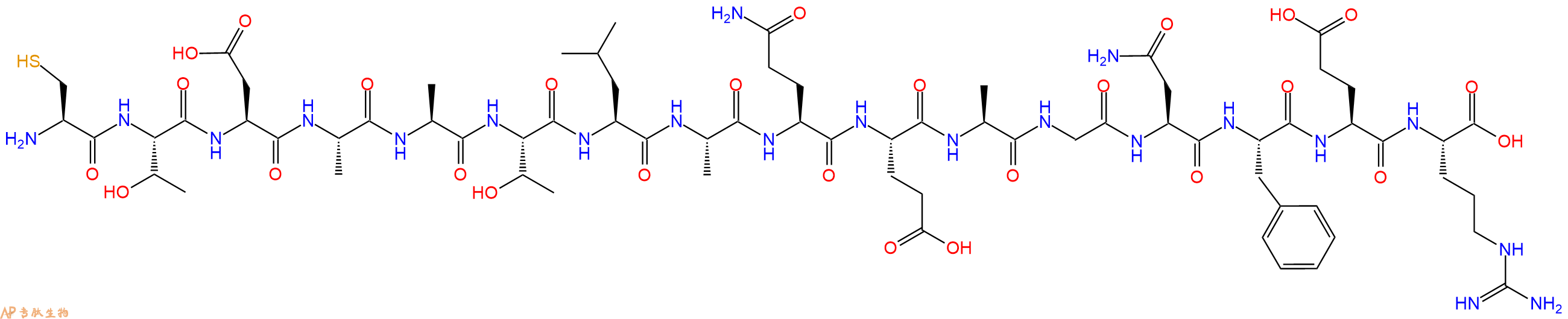 专肽生物产品H2N-Cys-Thr-Asp-Ala-Ala-Thr-Leu-Ala-Gln-Glu-Ala-Gly-Asn-Phe-Glu-Arg-OH