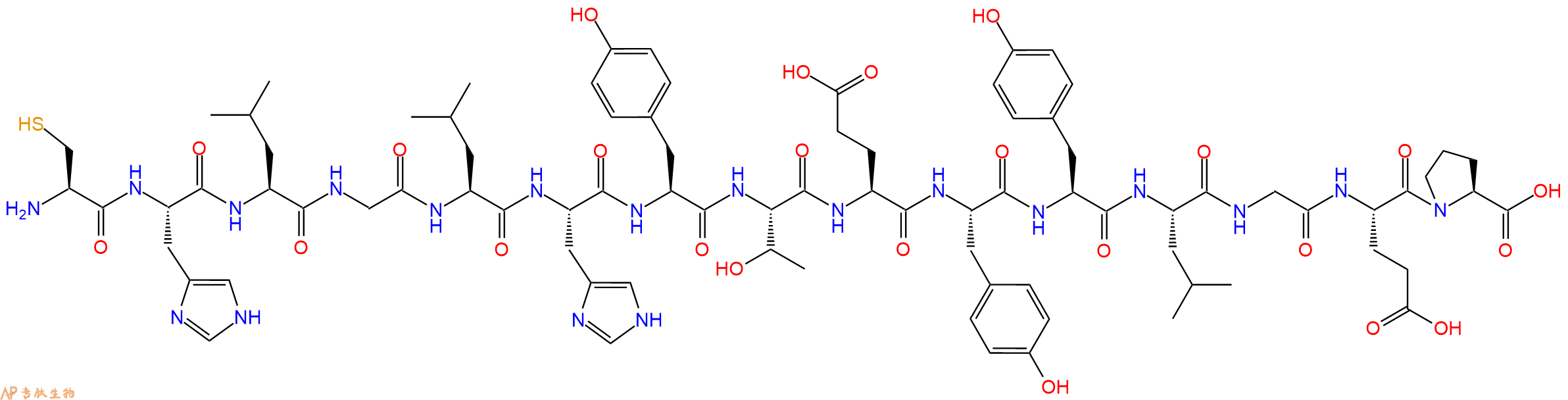 专肽生物产品H2N-Cys-His-Leu-Gly-Leu-His-Tyr-Thr-Glu-Tyr-Tyr-Leu-Gly-Glu-Pro-OH