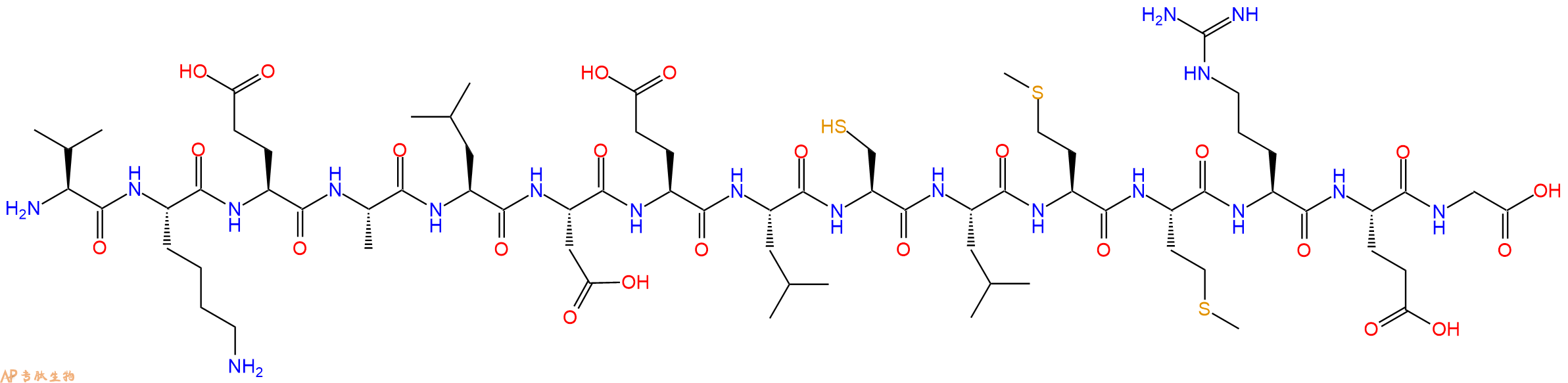 专肽生物产品H2N-Val-Lys-Glu-Ala-Leu-Asp-Glu-Leu-Cys-Leu-Met-Met-Arg-Glu-Gly-OH
