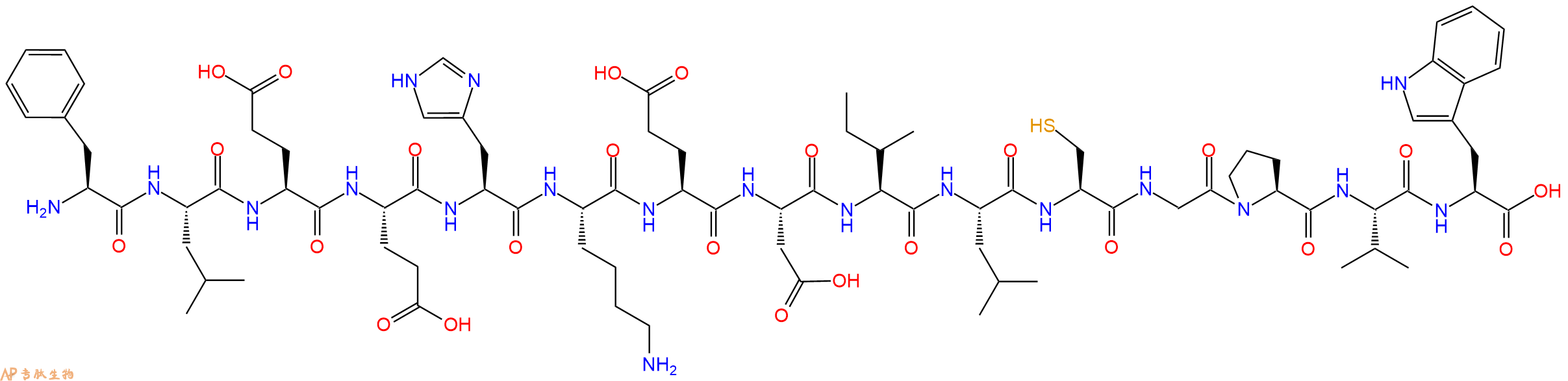 专肽生物产品H2N-Phe-Leu-Glu-Glu-His-Lys-Glu-Asp-Ile-Leu-Cys-Gly-Pro-Val-Trp-OH