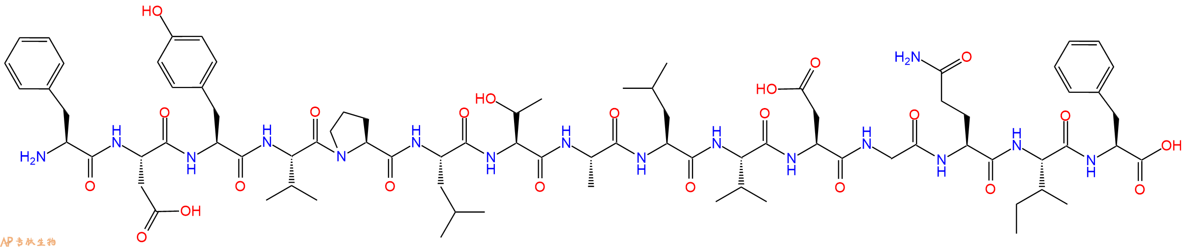 专肽生物产品H2N-Phe-Asp-Tyr-Val-Pro-Leu-Thr-Ala-Leu-Val-Asp-Gly-Gln-Ile-Phe-OH