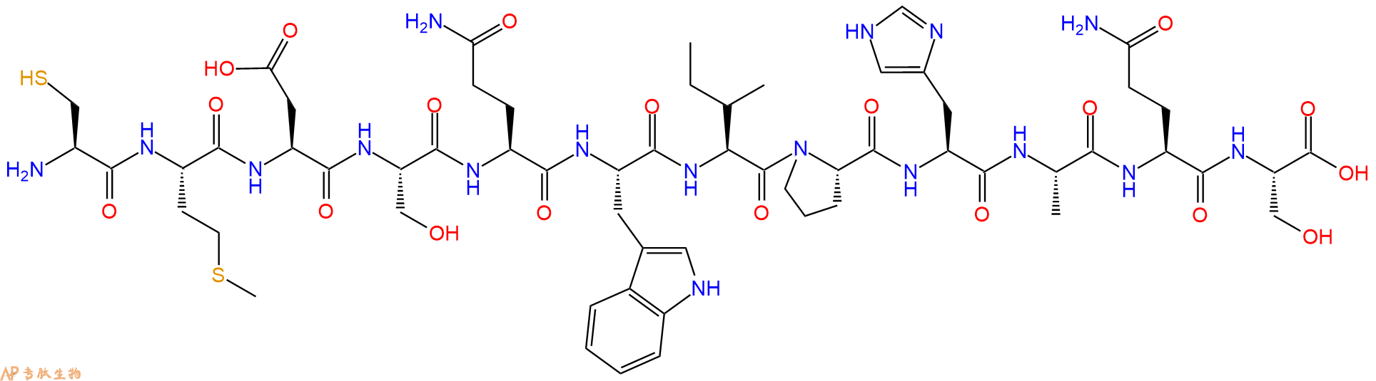 专肽生物产品H2N-Cys-Met-Asp-Ser-Gln-Trp-Ile-Pro-His-Ala-Gln-Ser-OH