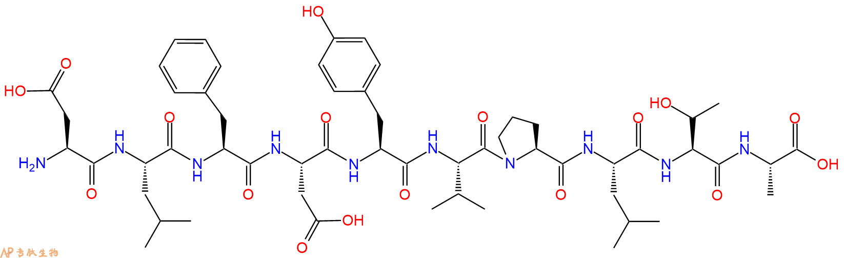 专肽生物产品H2N-Asp-Leu-Phe-Asp-Tyr-Val-Pro-Leu-Thr-Ala-OH
