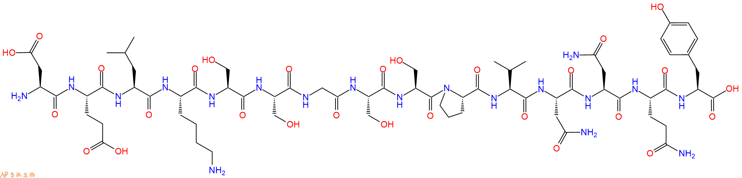 专肽生物产品H2N-Asp-Glu-Leu-Lys-Ser-Ser-Gly-Ser-Ser-Pro-Val-Asn-Asn-Gln-Tyr-OH