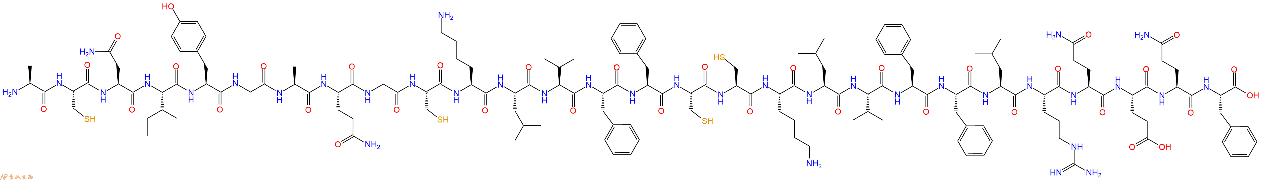 专肽生物产品H2N-Ala-Cys-Asn-Ile-Tyr-Gly-Ala-Gln-Gly-Cys-Lys-Leu-Val-Phe-Phe-Cys-Cys-Lys-Leu-Val-Phe-Phe-Leu-Arg-Gln-Glu-Gln-Phe-OH