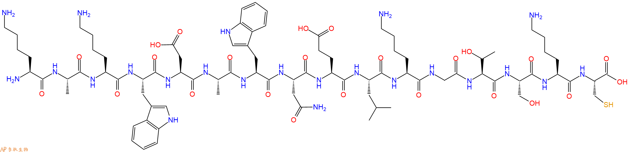 专肽生物产品H2N-Lys-Ala-Lys-Trp-Asp-Ala-Trp-Asn-Glu-Leu-Lys-Gly-Thr-Ser-Lys-Cys-OH