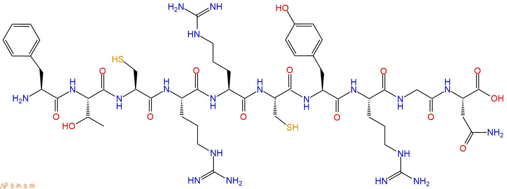 专肽生物产品H2N-Phe-Thr-Cys-Arg-Arg-Cys-Tyr-Arg-Gly-Asn-OH