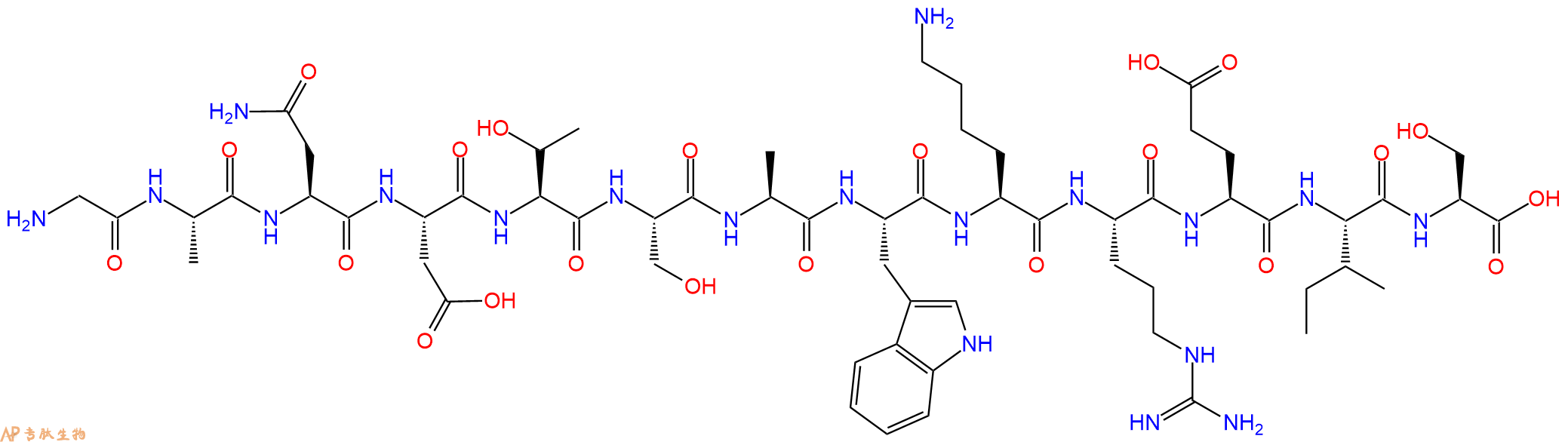 专肽生物产品H2N-Gly-Ala-Asn-Asp-Thr-Ser-Ala-Trp-Lys-Arg-Glu-Ile-Ser-OH