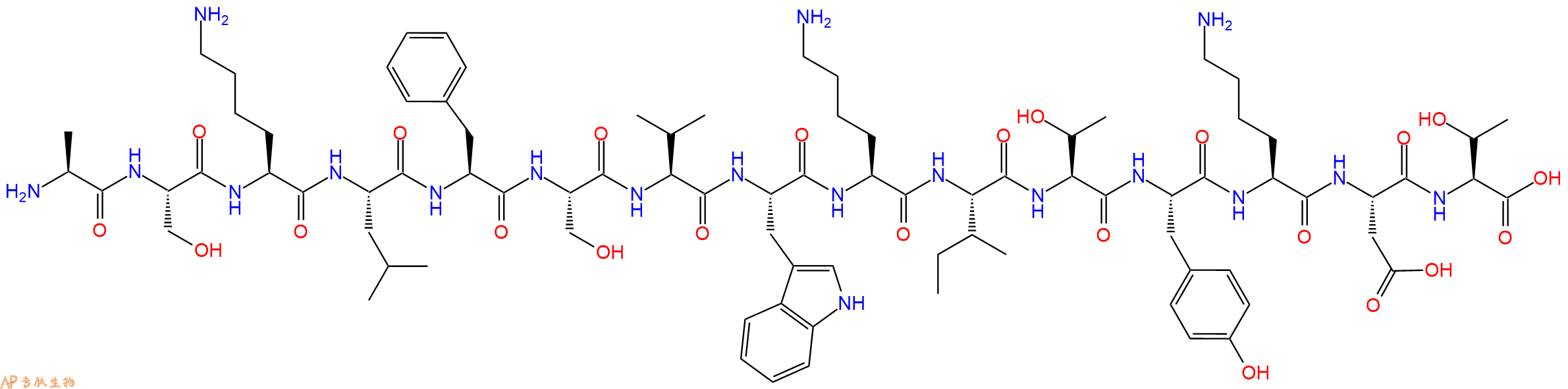 专肽生物产品H2N-Ala-Ser-Lys-Leu-Phe-Ser-Val-Trp-Lys-Ile-Thr-Tyr-Lys-Asp-Thr-OH