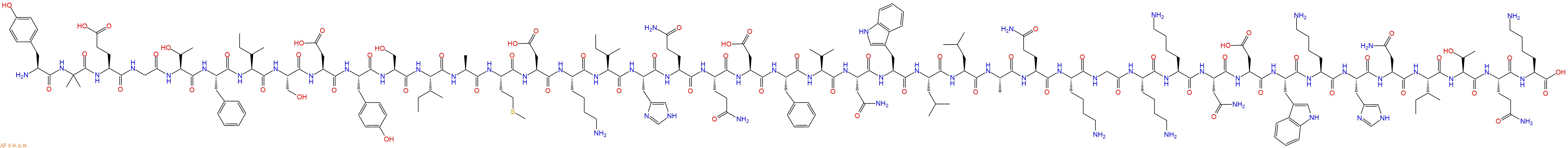 专肽生物产品H2N-Tyr-Aib-Glu-Gly-Thr-Phe-Ile-Ser-Asp-Tyr-Ser-Ile-Ala-Met-Asp-Lys-Ile-His-Gln-Gln-Asp-Phe-Val-Asn-Trp-Leu-Leu-Ala-Gln-Lys-Gly-Lys-Lys-Asn-Asp-Trp-Lys-His-Asn-Ile-Thr-Gln-Lys-OH