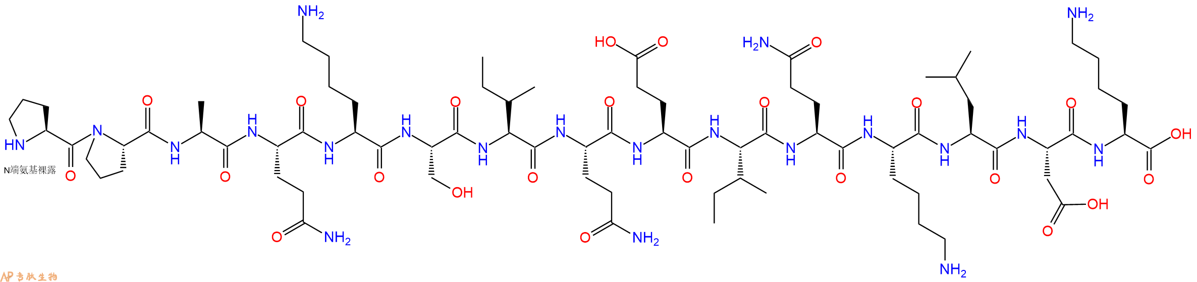 专肽生物产品H2N-Pro-Pro-Ala-Gln-Lys-Ser-Ile-Gln-Glu-Ile-Gln-Lys-Leu-Asp-Lys-OH