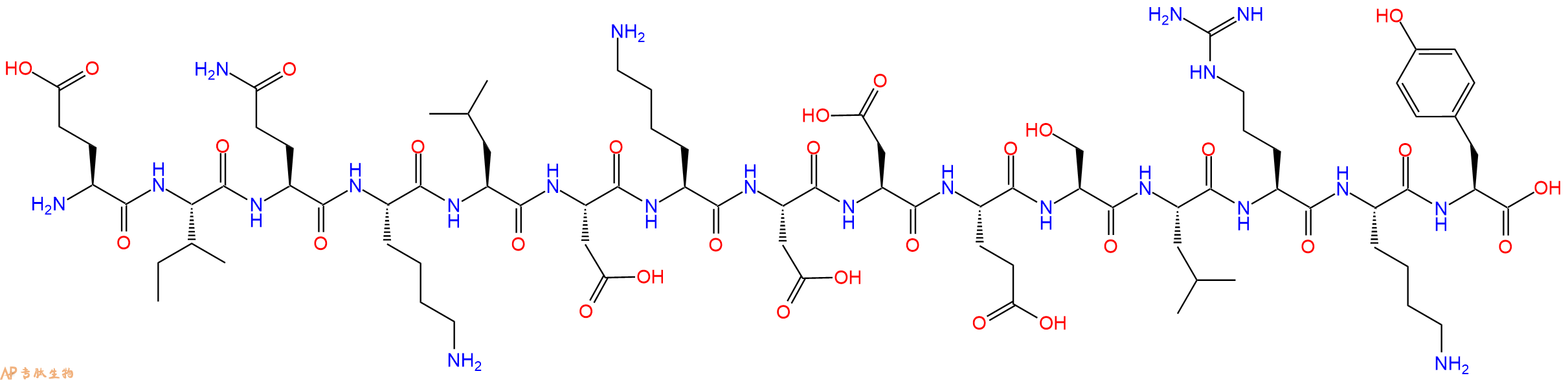 专肽生物产品H2N-Glu-Ile-Gln-Lys-Leu-Asp-Lys-Asp-Asp-Glu-Ser-Leu-Arg-Lys-Tyr-OH
