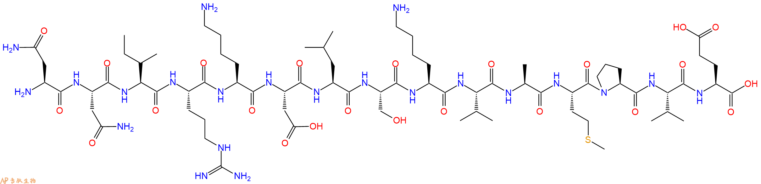 专肽生物产品H2N-Asn-Asn-Ile-Arg-Lys-Asp-Leu-Ser-Lys-Val-Ala-Met-Pro-Val-Glu-OH