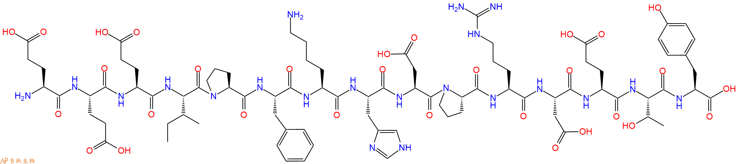 专肽生物产品H2N-Glu-Glu-Glu-Ile-Pro-Phe-Lys-His-Asp-Pro-Arg-Asp-Glu-Thr-Tyr-OH