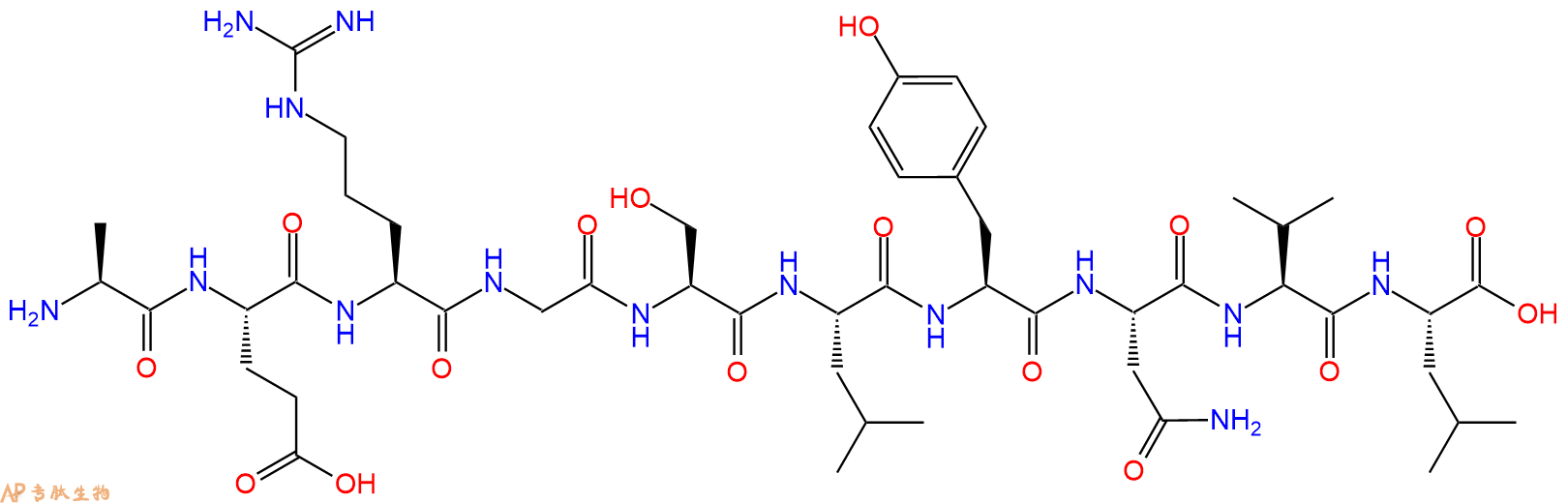 专肽生物产品H2N-Ala-Glu-Arg-Gly-Ser-Leu-Tyr-Asn-Val-Leu-OH