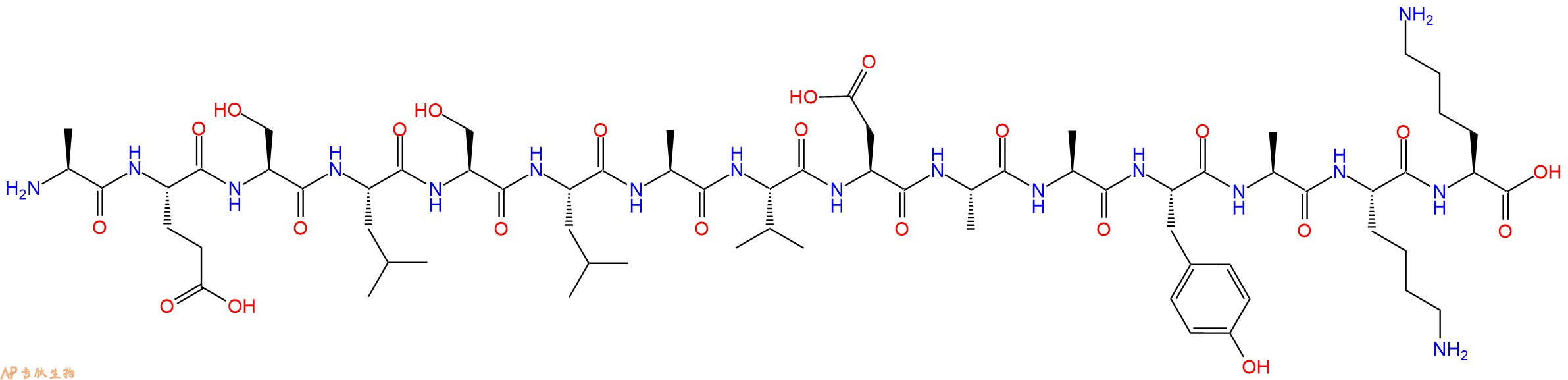 专肽生物产品H2N-Ala-Glu-Ser-Leu-Ser-Leu-Ala-Val-Asp-Ala-Ala-Tyr-Ala-Lys-Lys-OH
