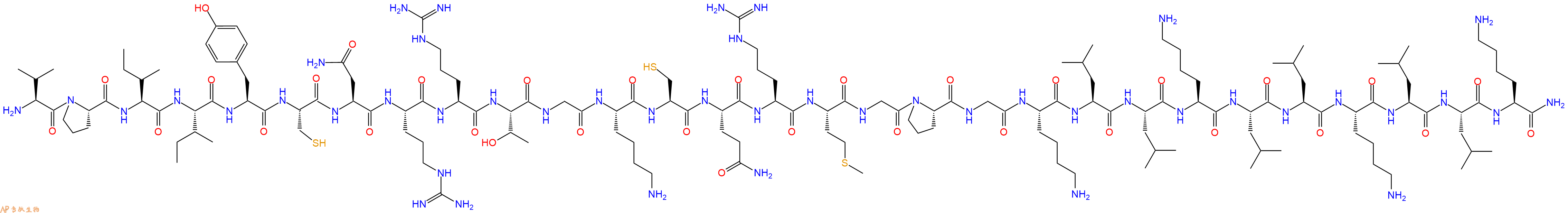 专肽生物产品H2N-Val-Pro-Ile-Ile-Tyr-Cys-Asn-Arg-Arg-Thr-Gly-Lys-Cys-Gln-Arg-Met-Gly-Pro-Gly-Lys-Leu-Leu-Lys-Leu-Leu-Lys-Leu-Leu-Lys-CONH2
