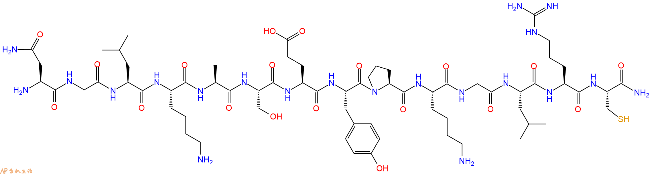 专肽生物产品H2N-Asn-Gly-Leu-Lys-Ala-Ser-Glu-Tyr-Pro-Lys-Gly-Leu-Arg-Cys-CONH2