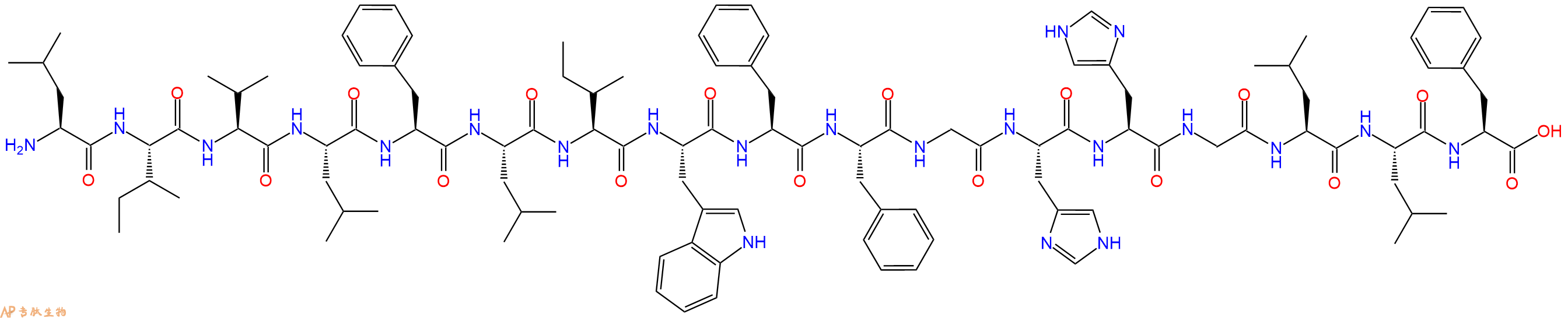 专肽生物产品H2N-Leu-Ile-Val-Leu-Phe-Leu-Ile-Trp-Phe-Phe-Gly-His-His-Gly-Leu-Leu-Phe-OH
