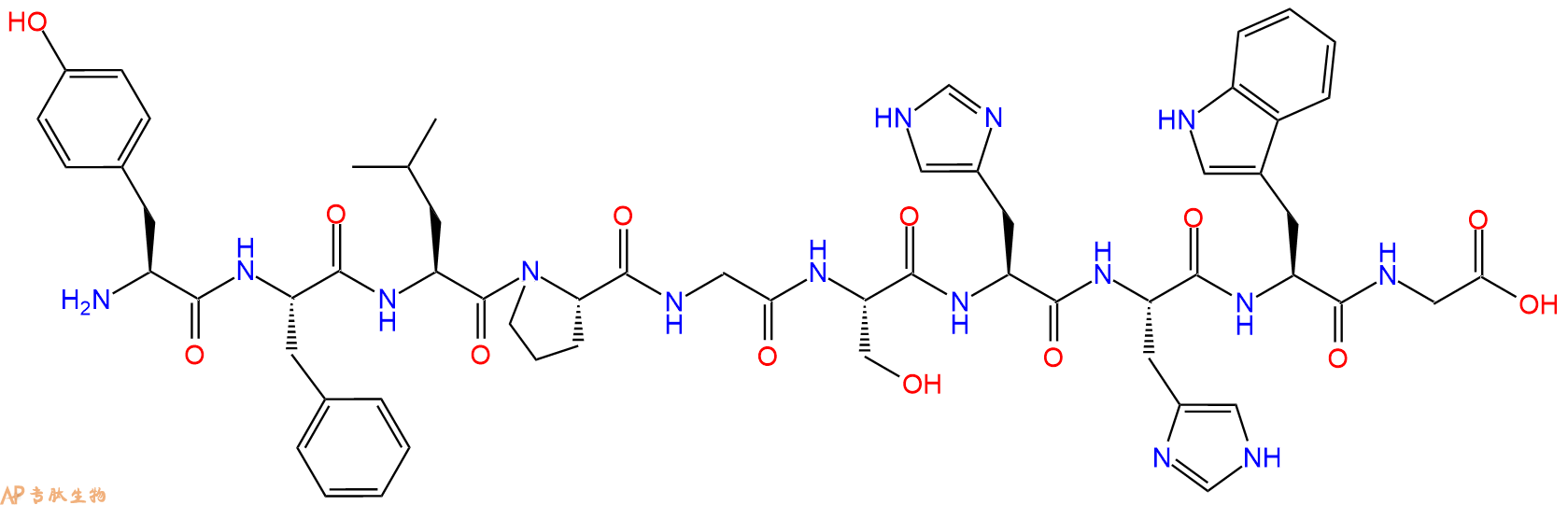 专肽生物产品H2N-Tyr-Phe-Leu-Pro-Gly-Ser-His-His-Trp-Gly-OH