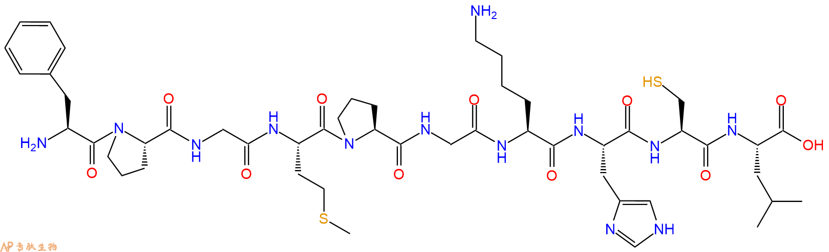 专肽生物产品H2N-Phe-Pro-Gly-Met-Pro-Gly-Lys-His-Cys-Leu-OH