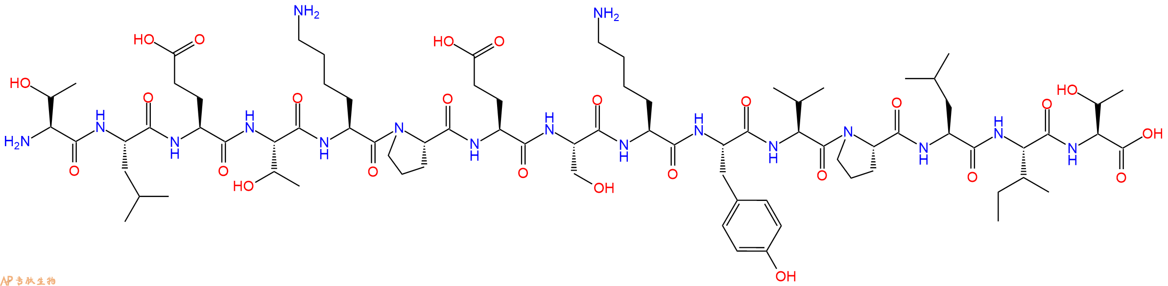 专肽生物产品H2N-Thr-Leu-Glu-Thr-Lys-Pro-Glu-Ser-Lys-Tyr-Val-Pro-Leu-Ile-Thr-OH