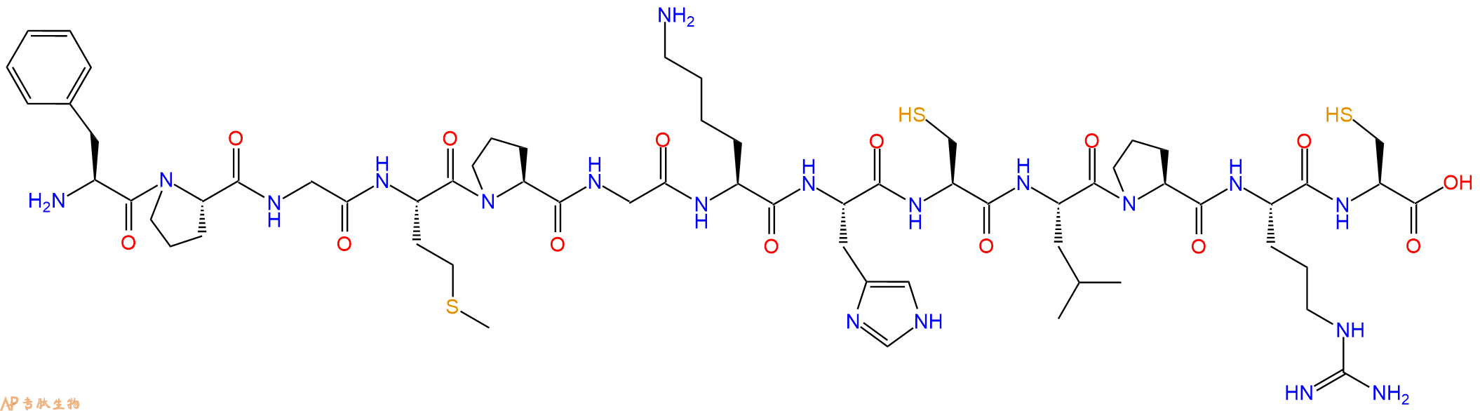 专肽生物产品H2N-Phe-Pro-Gly-Met-Pro-Gly-Lys-His-Cys-Leu-Pro-Arg-Cys-OH