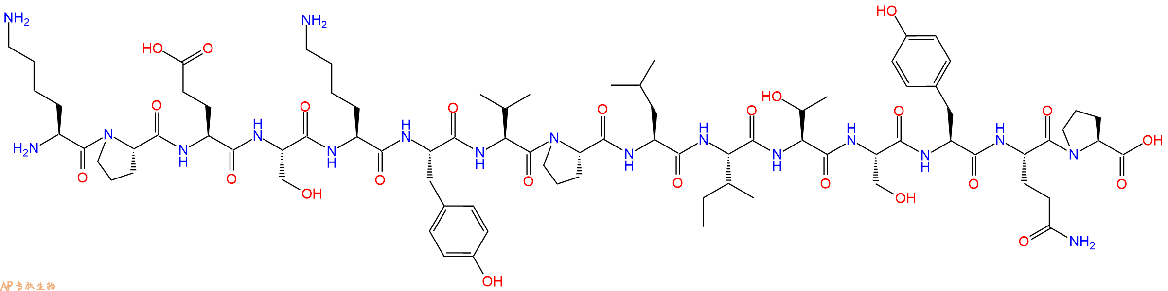 专肽生物产品H2N-Lys-Pro-Glu-Ser-Lys-Tyr-Val-Pro-Leu-Ile-Thr-Ser-Tyr-Gln-Pro-OH