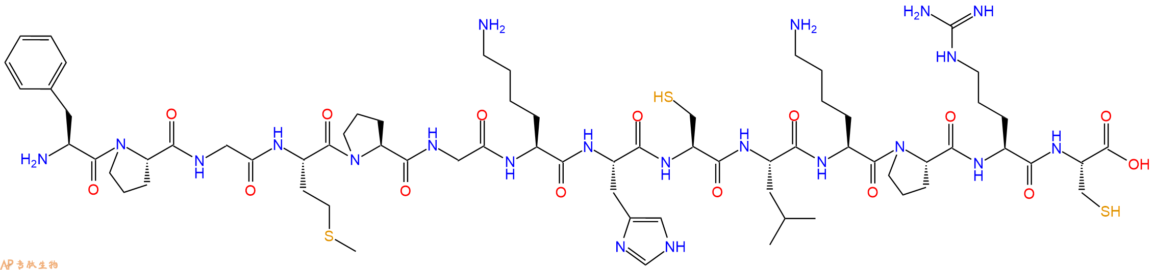 专肽生物产品H2N-Phe-Pro-Gly-Met-Pro-Gly-Lys-His-Cys-Leu-Lys-Pro-Arg-Cys-OH