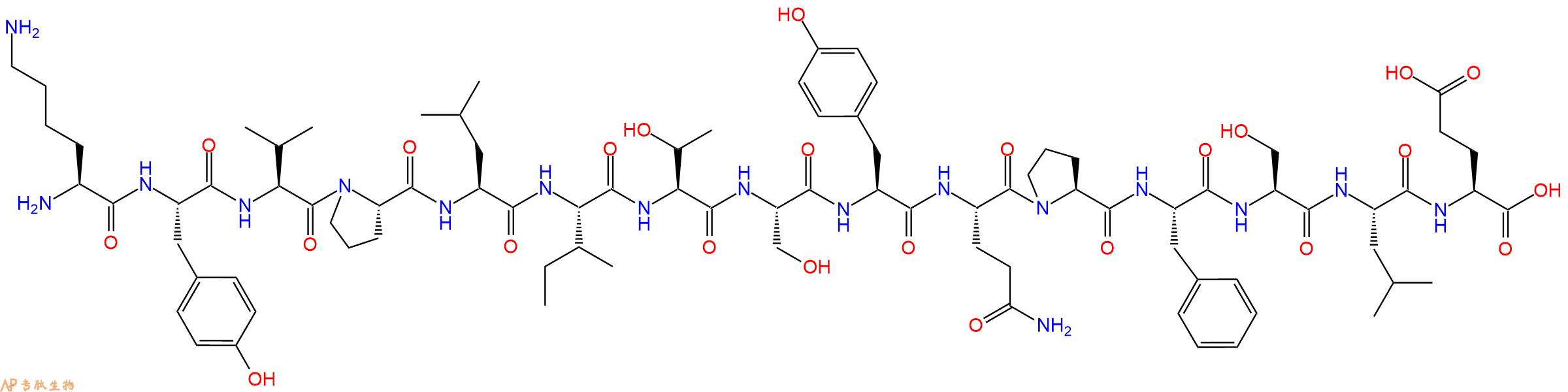 专肽生物产品H2N-Lys-Tyr-Val-Pro-Leu-Ile-Thr-Ser-Tyr-Gln-Pro-Phe-Ser-Leu-Glu-OH