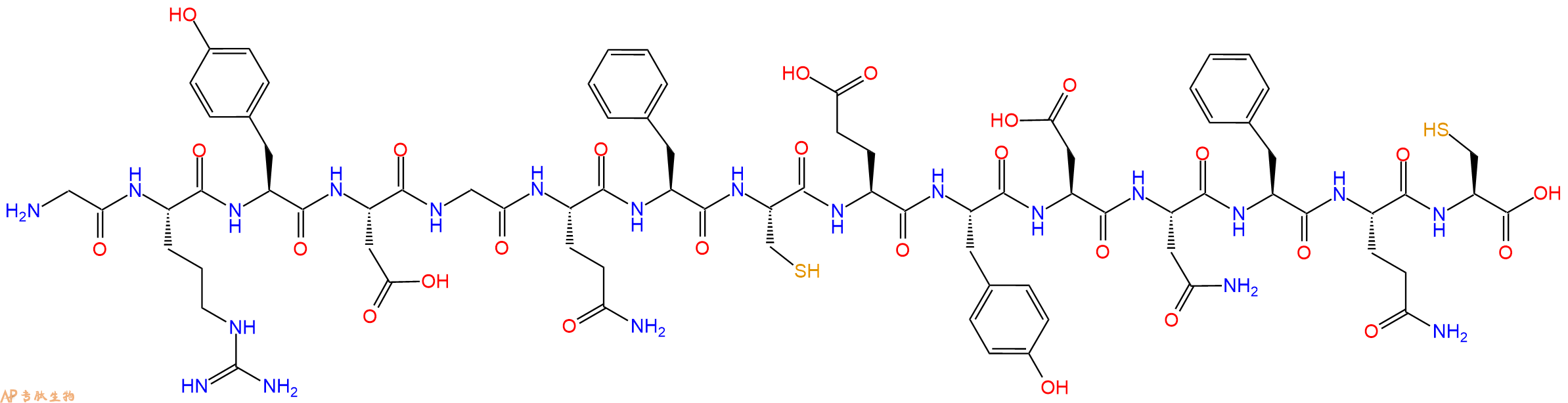 专肽生物产品H2N-Gly-Arg-Tyr-Asp-Gly-Gln-Phe-Cys-Glu-Tyr-Asp-Asn-Phe-Gln-Cys-OH