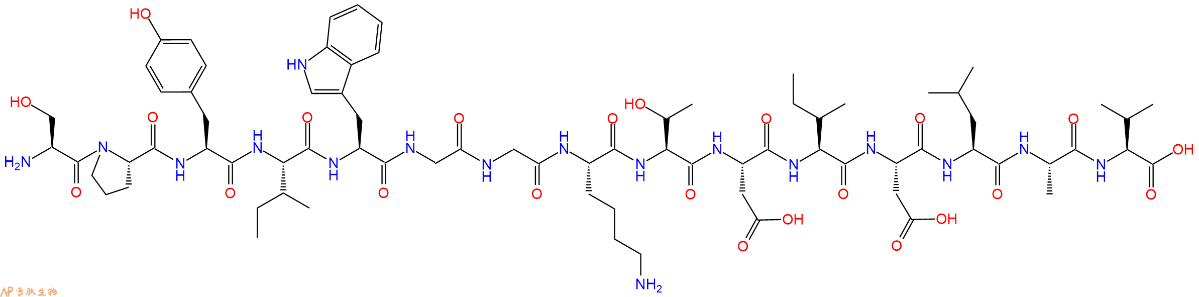 专肽生物产品H2N-Ser-Pro-Tyr-Ile-Trp-Gly-Gly-Lys-Thr-Asp-Ile-Asp-Leu-Ala-Val-OH