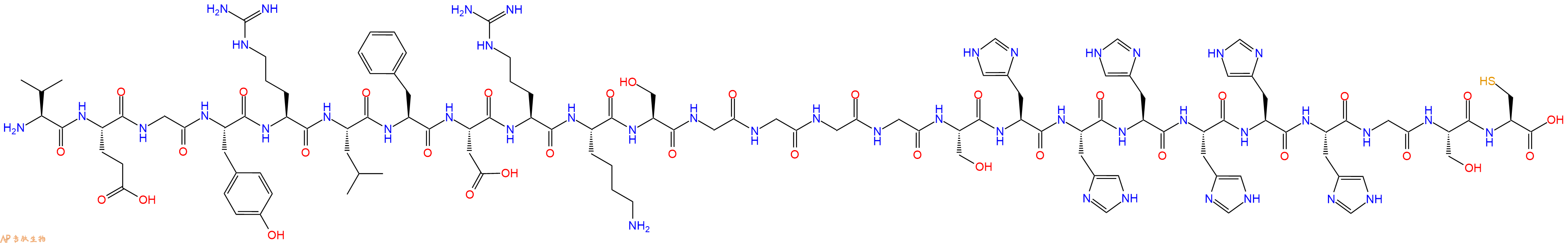 专肽生物产品H2N-Val-Glu-Gly-Tyr-Arg-Leu-Phe-Asp-Arg-Lys-Ser-Gly-Gly-Gly-Gly-Ser-His-His-His-His-His-His-Gly-Ser-Cys-OH