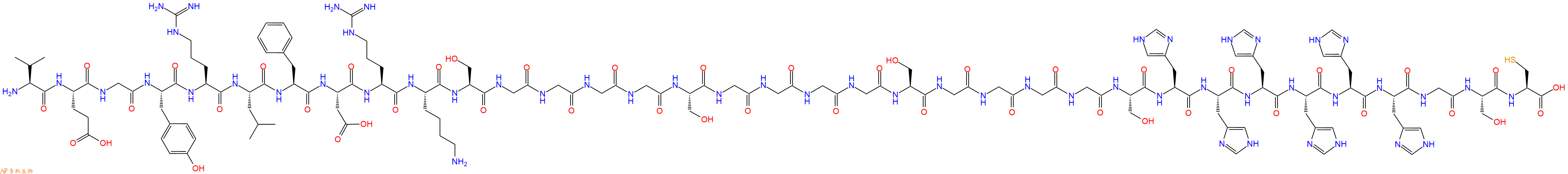专肽生物产品H2N-Val-Glu-Gly-Tyr-Arg-Leu-Phe-Asp-Arg-Lys-Ser-Gly-Gly-Gly-Gly-Ser-Gly-Gly-Gly-Gly-Ser-Gly-Gly-Gly-Gly-Ser-His-His-His-His-His-His-Gly-Ser-Cys-OH